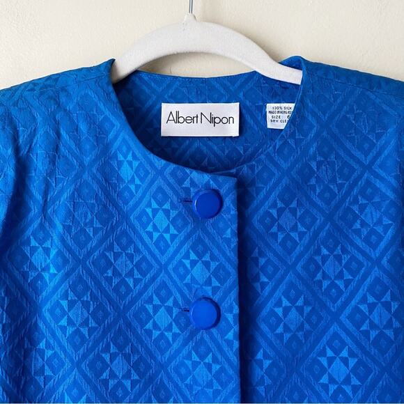 Albert Nipon | Vintage 100% Silk Button Front Blazer Jacket Blue Size 6 - Picture 2 of 6